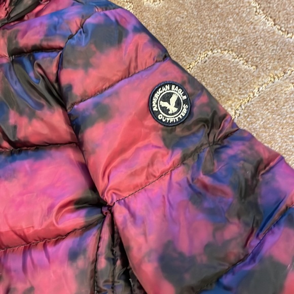 Fuchsia & black thick puffer jacket coat with hood, American Eagle S - Picture 6 of 9